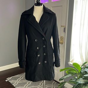 Nick & Mo Double Button Hooded Black Coat